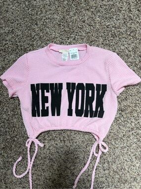 Girls Crop Knit Tee "New York" in Pink
